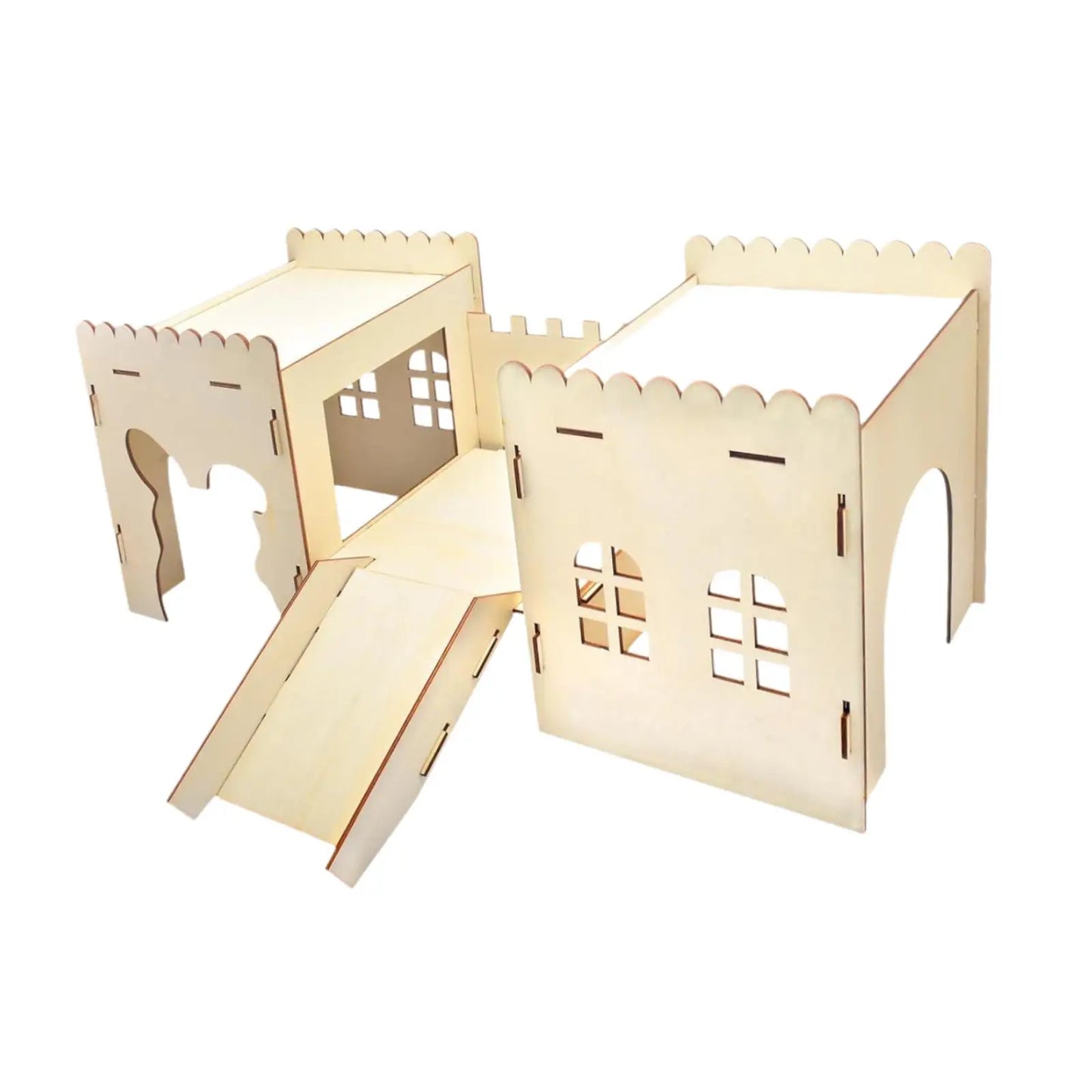 Wooden Bunny Hideout Castle Outdoor Ventilated Indoor Large Habitats Bed Hut for Bunny Chinchillas Gerbil Hamsters Playing