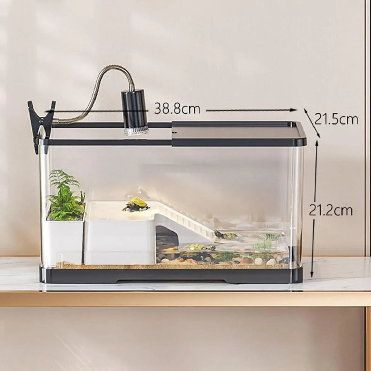 Plastic Fish Tank Household Aquarium Turtle Tank with Basking Platform For Crabs Fishes Amphibians Reptiles Small Fish Tank