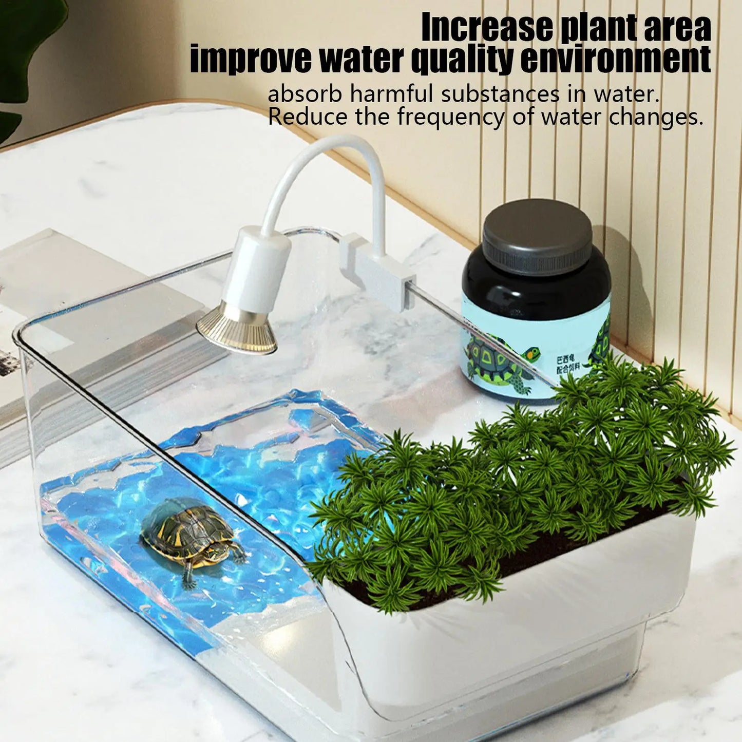 Turtle Tank with Basking Area Transparent Reptile Terrarium Habitat for Pet Turtles Hermit Crabs Tortoise Aquatic Amphibians