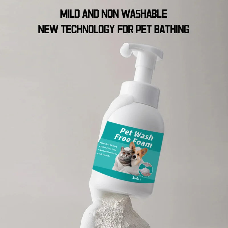 Waterless Pet Shampoo Foam 300ml No-Rinse Cleaning Foam Dry Bath Shampoo with Deodorizing Odor Removal for Cats Dogs