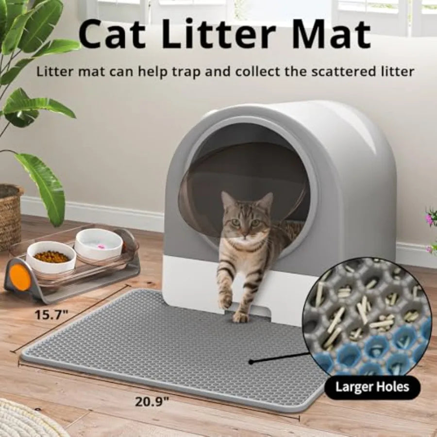 Dome Litter Box Drawer Type Large XL Cat Toilet Covered Hidden Dog Proof with Scoop Mat for Odor Control and Less Trackin Gray