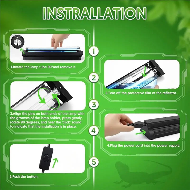 T5 UVB Reptile Light Fixture Combo Kit 8W, For Reptiles, 10.0 UVB Light, Terrarium Hood Comes With Desert US Plug-A78G
