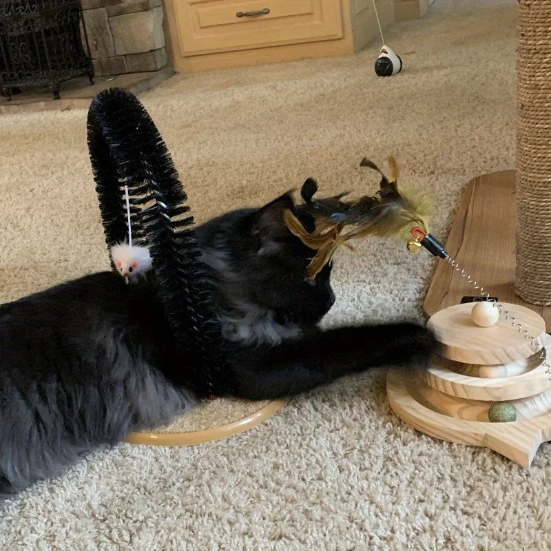 Cat grooming device, indoor cat brush toy, arch grooming device, cat massager toy