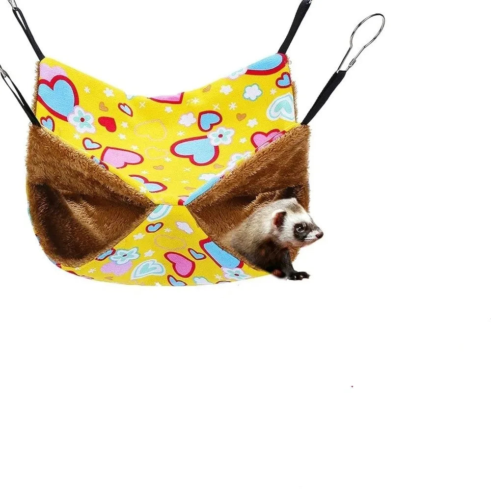 Hamster Hideout Double-layer Hamster Hammock Thicken Cozy Hanging Cage House Warm Fleece Print Pets Sleeping Bag Cage Sleeping