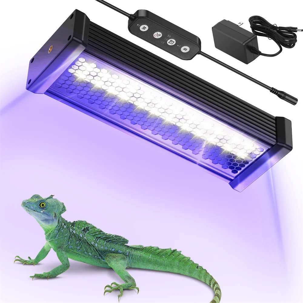 20W Dimmable LED Reptile UVB light 10W AC100-240V 6H/10H/12H Timer Snake Turtle Pet Full Spectrum Basking UV Light Heating Lamps