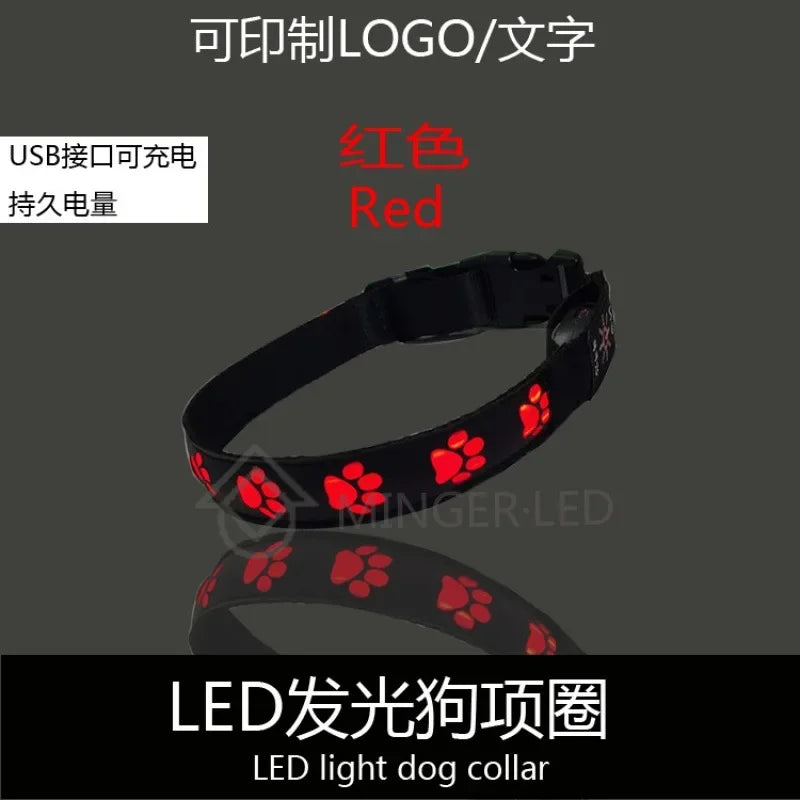 LED Dogs Luminous Collar Paw Pet Dog Walking Dog Collar Tag Anti-car Accident Anti-lost Light Warning Safety Puppy accessories