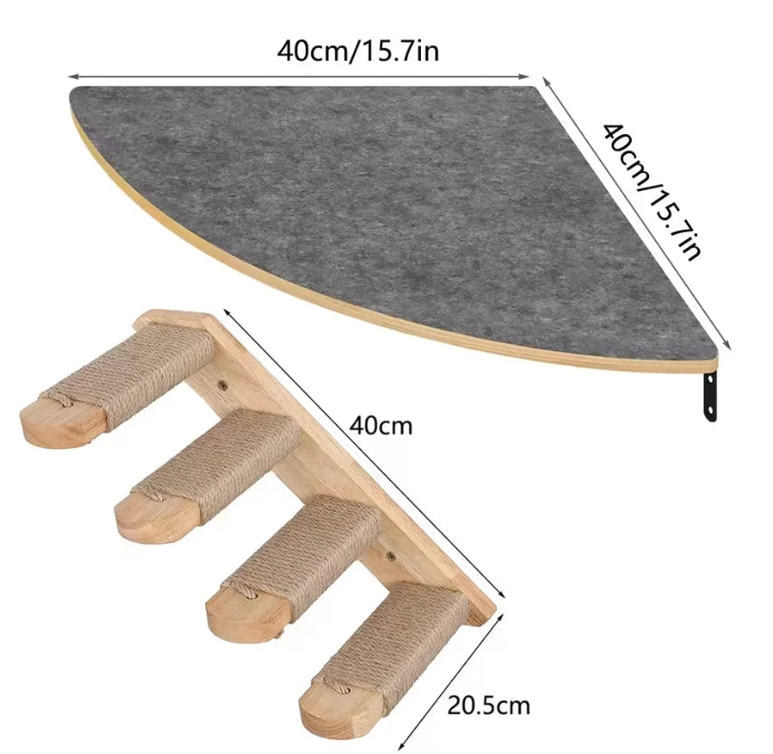 Wooden Cat Tree Tower Wall Mounted Cat Climbing Shelves Hammock Stairs House Cats Walk Playground Pet Furniture Accessories