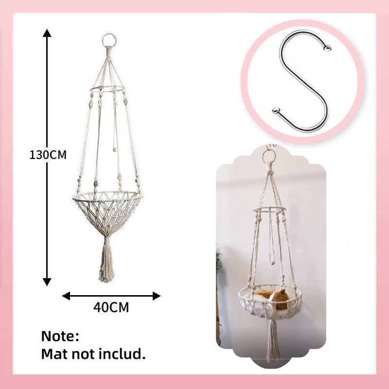 Pet Cat Hammock Swing Bed Bohemian Handwoven Tapestry Cotton Macrame For Home Bedroom Decoration Wall Hanging Without Mat