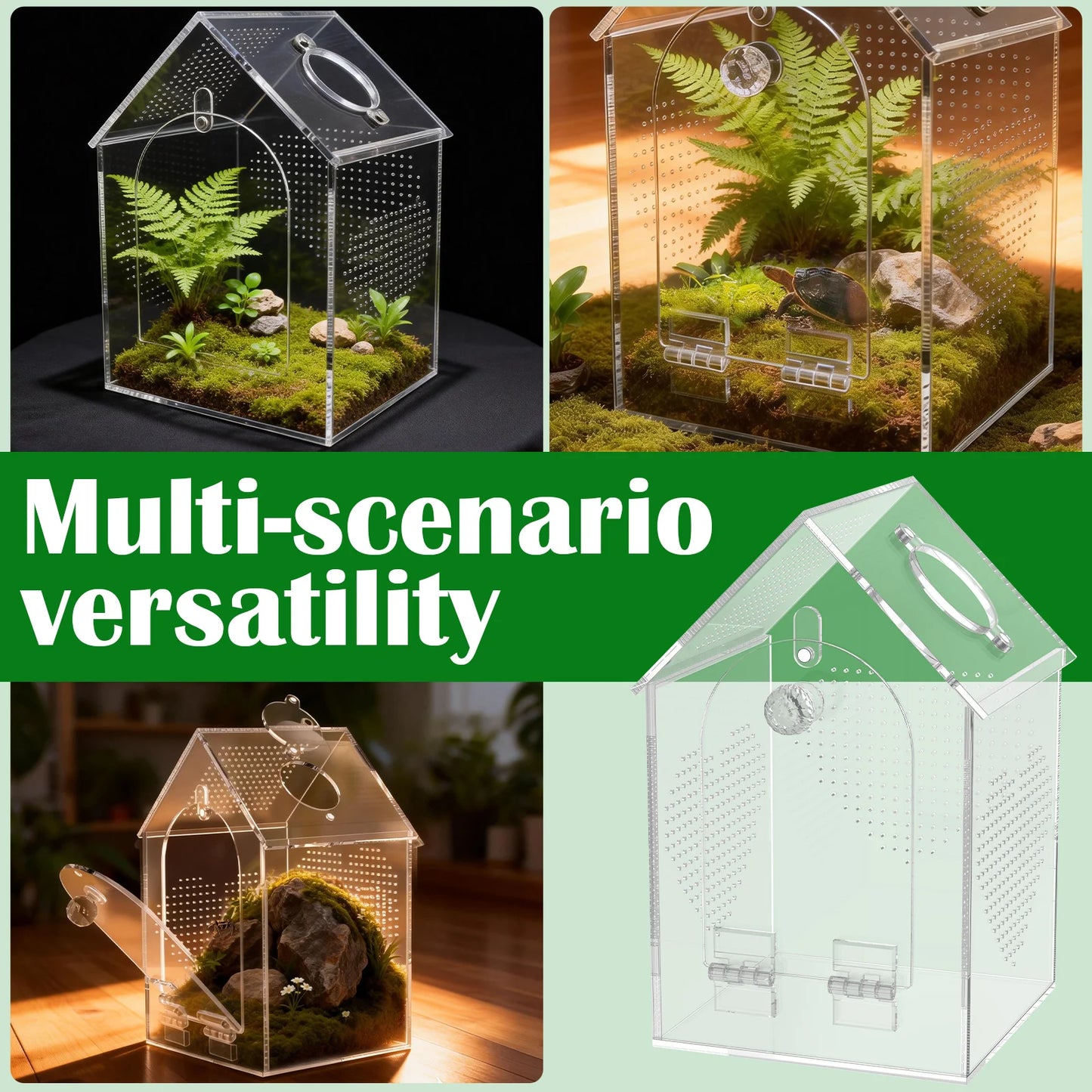 Clear Jumping Spider Enclosure Acrylic Tarantula Terrarium with Feeding Port and Ventilation Holes Small Reptile Feeding Box