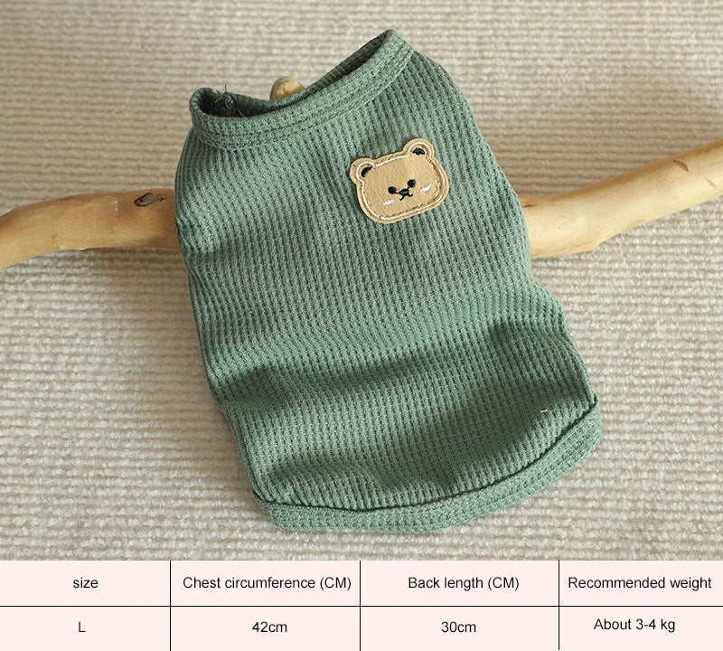 1pc Green Bear Vest Pet Dog Clothes Cat Solid T-shirt Clothing Dogs Thin Small Fashion Chihuahua Summer Breathable