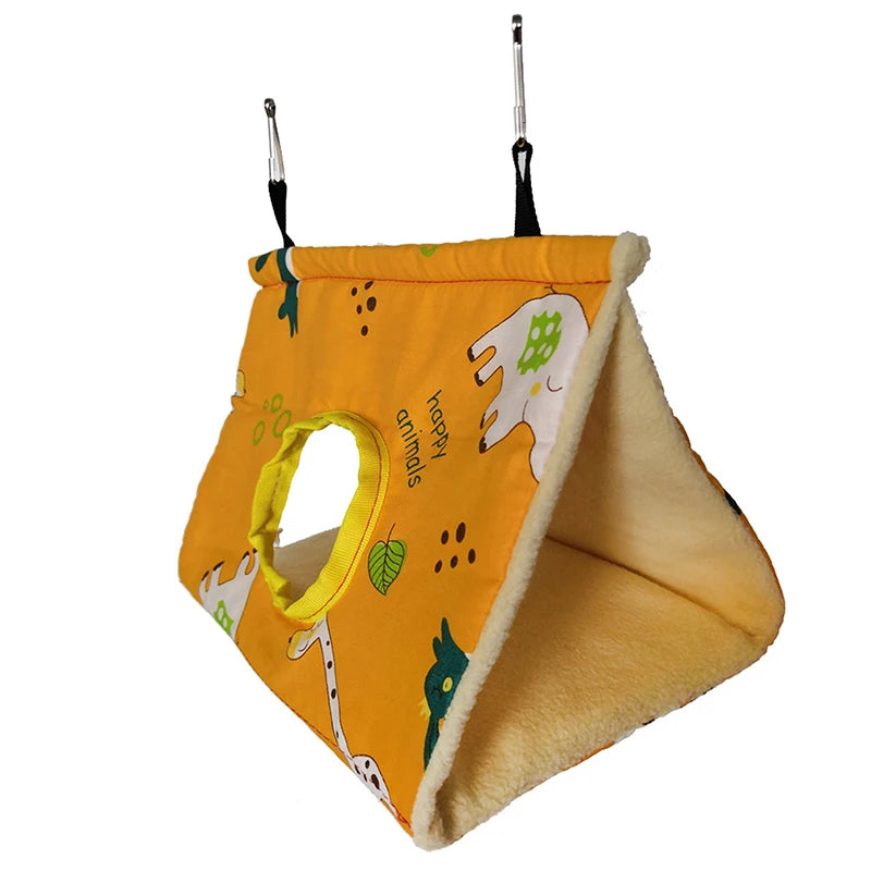 Birdhouse Winter Warm Plush Bird Parrot Swing Cage Triangle Birds Nest Animal Pattern Hamster House Pets Cages Necessary Hammock
