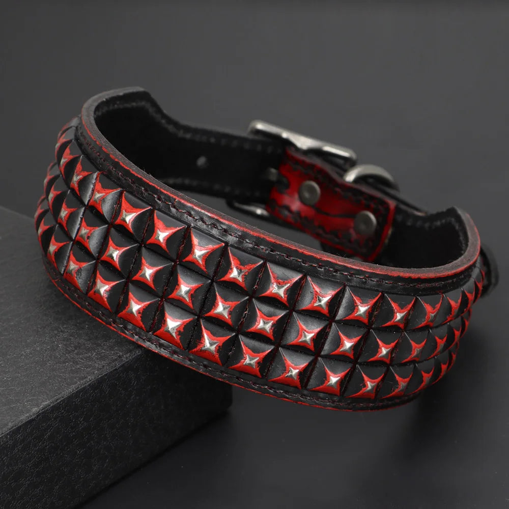 Luxurious Dog Real Leather Collar Cool Spiked Studded Pet Collars Jeweled Leather Dogs Collars Necklace For Pet Show Bulldog