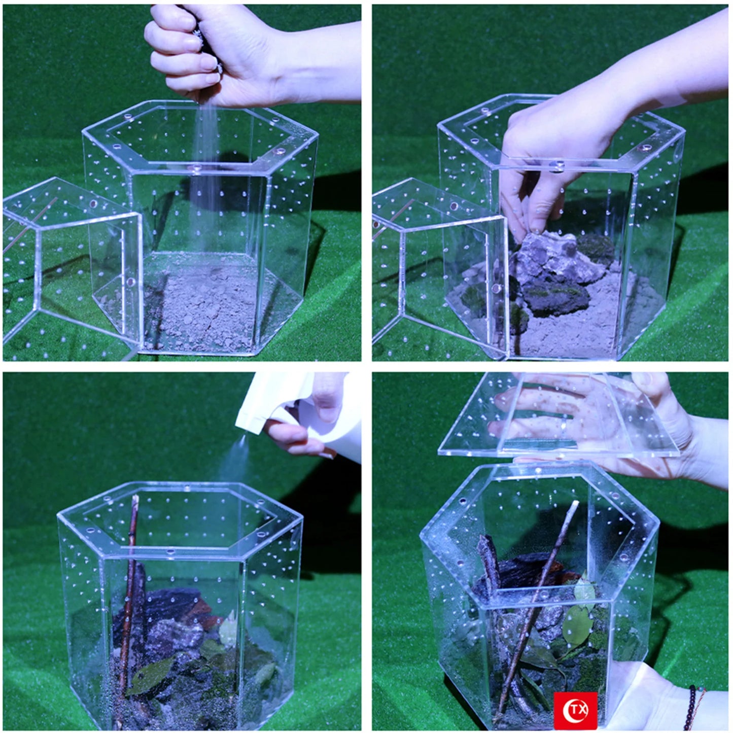 Jumping Spider Enclosure Acrylic Terrarium Habitat All-Side Ventilation Spider Tank for Spiders Tarantulas Snail Lizard Reptiles