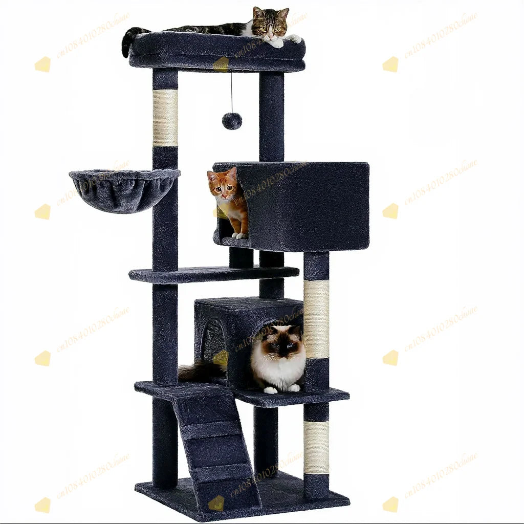Cat Tree with Hammock and Scratching Post Tower, cat House, Cat Toys Tower, K01, Dark Gray