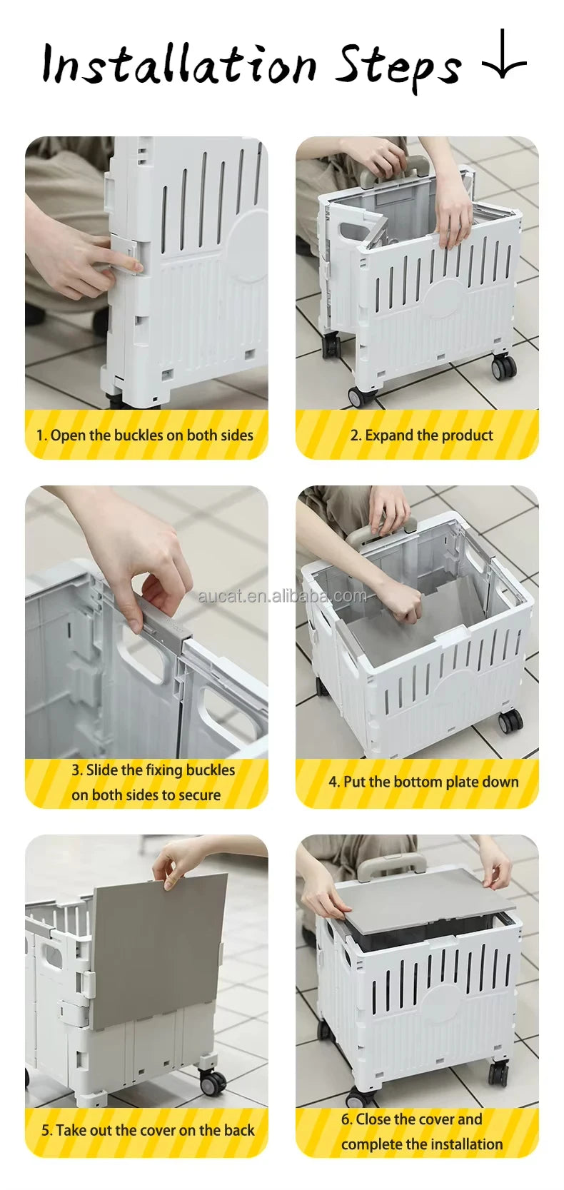 Plastic Foldable Pet Stroller Garden Camping Hand Trolley Carts Utility 4 Wheels Market Storage Mobile Alloy Rod Shopping Cart