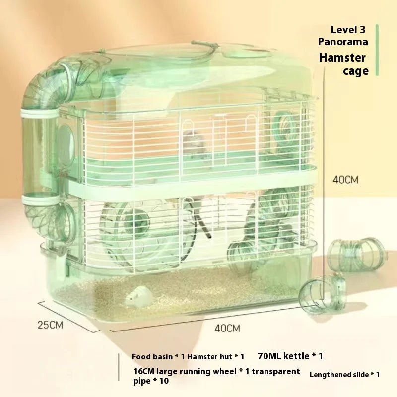 Hamster Cage Luxury Transparent Acrylic Panoramic 3layer Golden Thread Bear Breathable Waterproof Special Cage Accessories