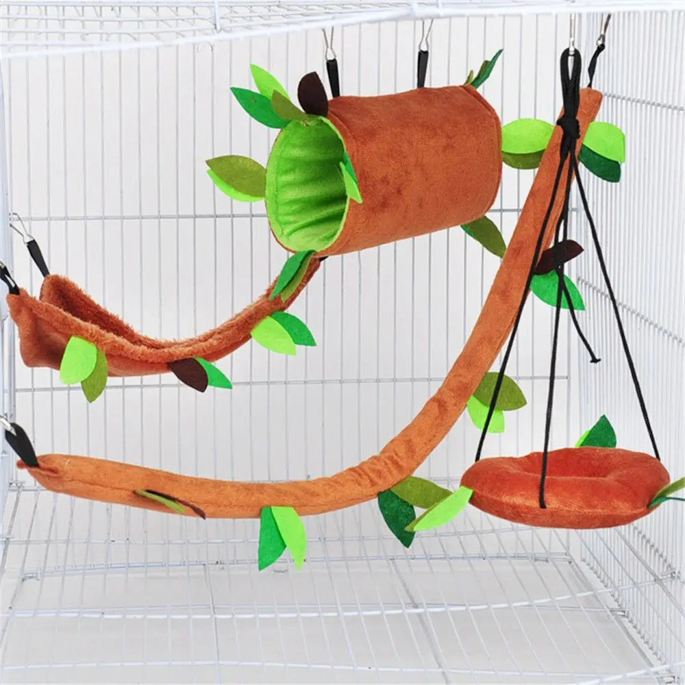 Hamster Hammock Small Animal Hanging Warm Bed Tunnel and Swing Jungle Set Cage Accessories for Sugar Glider Squirrel Hamster