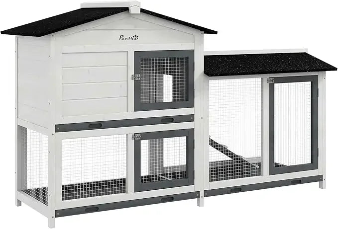 Wooden Bunny Hutch, Guinea Pig Cage, Small Animal Enclosure with Run Area, Removable Tray