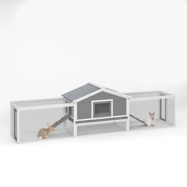 2-Story Large Wooden Rabbit Hutch Pet House with Ramps, Lockable Doors, Run Area and Asphalt Roof for Outdoor Use