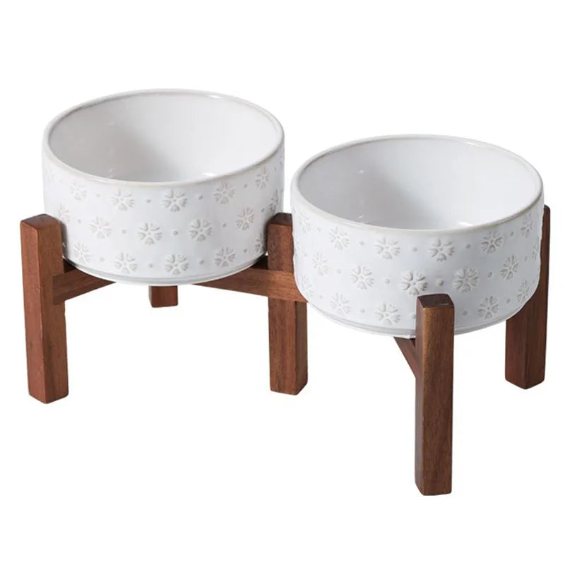 1800ml Big Dogs Bowl Double Ceramic Elevated Pet Food Water Feeders Small Medium Large Dog Feeding Supplies with Wooden Stand