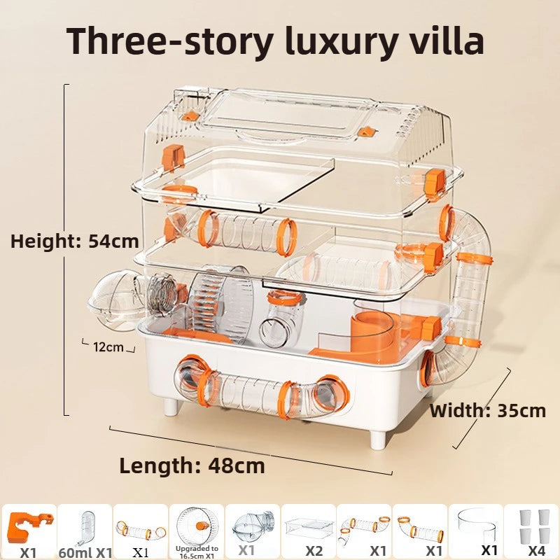 1/2/3 Floors Hamster Cage Tunnel Indoors Acrylic Transparent Hamster Cage Villa Golden Bear Nest Large Small Animals Cages