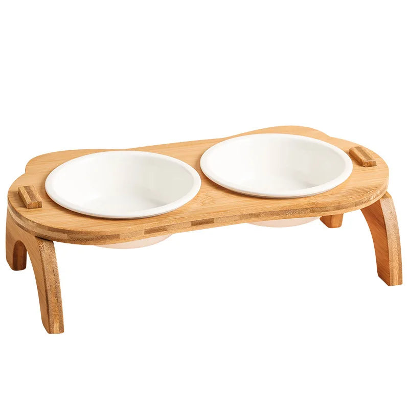 Raised Cat Bowls,Elevated Bamboo Food Bowls for Cat and Small Dog,Anti-Leak Pet Food Water Bowl Feeder Perfect for Puppy and Cat