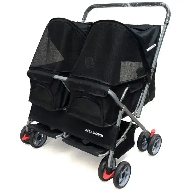 Ultra-light Two-seat Pet Stroller with Double Sleeping Bed Car - Removable Washable Widening Care for Cats And Dogs