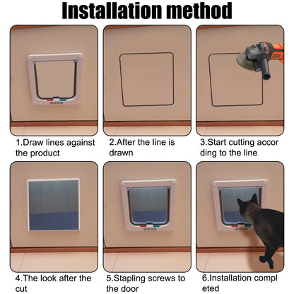 For Dog Cat Kitten ABS Plastic Dog Cat Flap Door With 4 Way Lock Security Flap Door Small Pet Supplies Cat Puppy Safety Gate