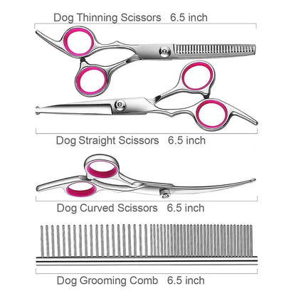 Pet Grooming Scissors Kit - Safe Stainless Steel Tools for Dogs and Cats - Perfect for Trimming, Shaping, and Styling Your Pet