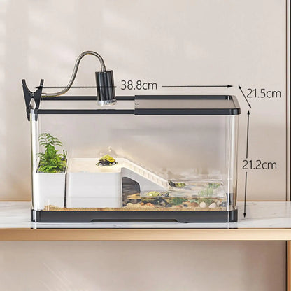 Plastic Fish Tank Household Aquarium Turtle Tank with Basking Platform For Crabs Fishes Amphibians Reptiles Small Fish Tank