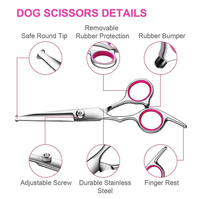 Pet Grooming Scissors Kit - Safe Stainless Steel Tools for Dogs and Cats - Perfect for Trimming, Shaping, and Styling Your Pet