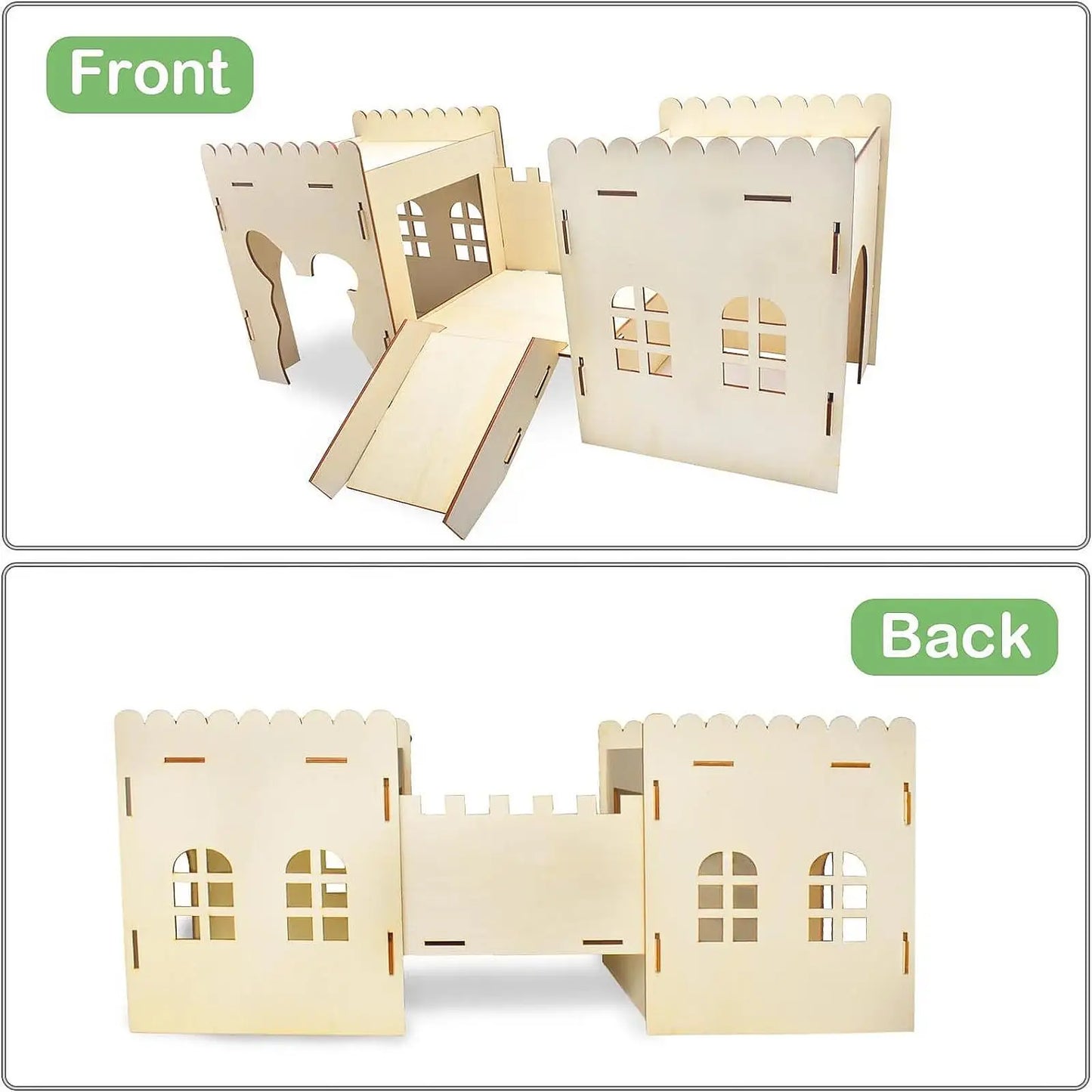 Wooden Bunny Hideout Castle Outdoor Ventilated Indoor Large Habitats Bed Hut for Bunny Chinchillas Gerbil Hamsters Playing