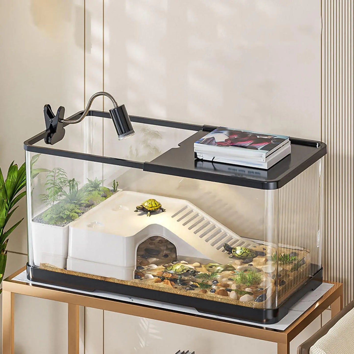 Plastic Fish Tank Household Aquarium Turtle Tank with Basking Platform For Crabs Fishes Amphibians Reptiles Small Fish Tank