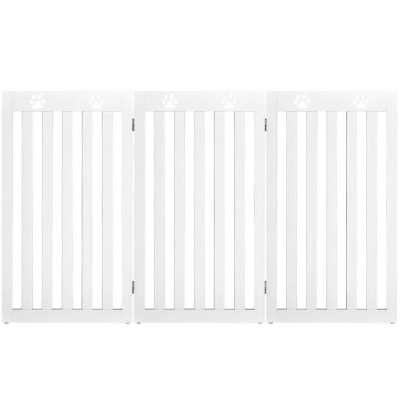 36-Inch DB Foldable Wooden Freestanding Pet Gate for Dogs and Cats 360° Flexible Hinge Retractable Safe with Animal Pattern
