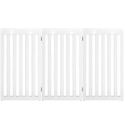 36-Inch DB Foldable Wooden Freestanding Pet Gate for Dogs and Cats 360° Flexible Hinge Retractable Safe with Animal Pattern