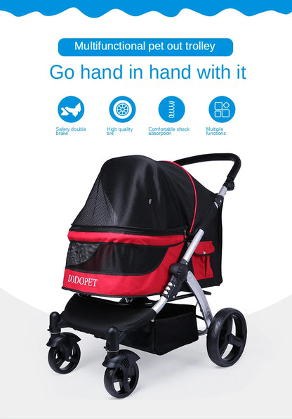 Foldable Large Four-Wheeled Pet Stroller Medium Size for Dogs Samo Golden Retriever Outing Dog Cart Comfortable Go out Stroller