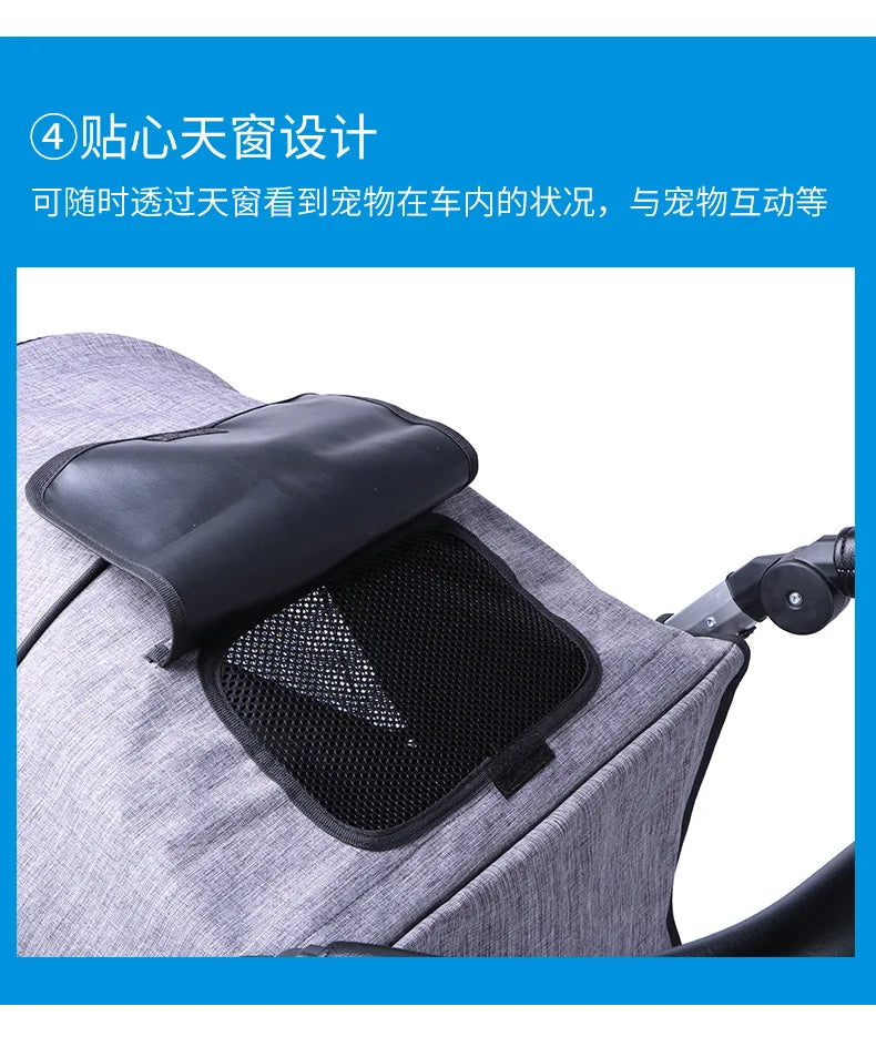 Foldable Large Four-Wheeled Pet Stroller Medium Size for Dogs Samo Golden Retriever Outing Dog Cart Comfortable Go out Stroller