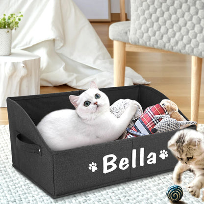 Custom Dog Toy Storage Box Foldable Cat Dogs Storage Basket Free Print Name Paw Pet Organizer Baskets For Dogs Cats Pet Supplies