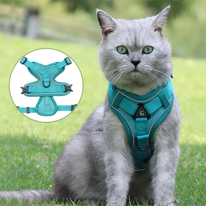 3pc Cat Harness Vest Adjustable Reflective Collars Cute Walking Lead Leash Set Harnesses Necklace For Small Dogs Cat Accessories