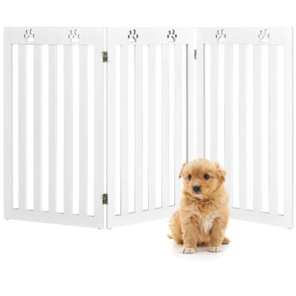36-Inch DB Foldable Wooden Freestanding Pet Gate for Dogs and Cats 360° Flexible Hinge Retractable Safe with Animal Pattern