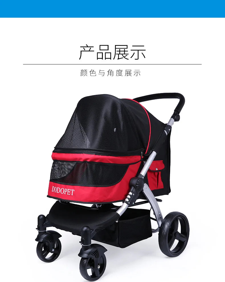 Foldable Large Four-Wheeled Pet Stroller Medium Size for Dogs Samo Golden Retriever Outing Dog Cart Comfortable Go out Stroller