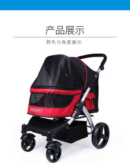 Foldable Large Four-Wheeled Pet Stroller Medium Size for Dogs Samo Golden Retriever Outing Dog Cart Comfortable Go out Stroller