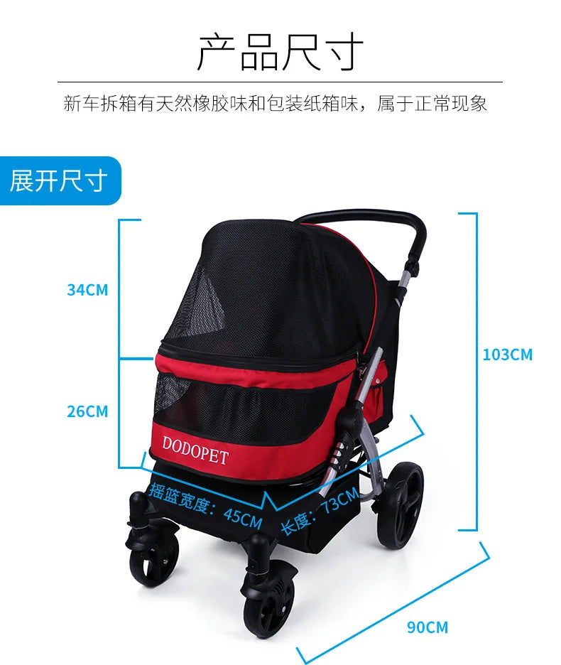 Foldable Large Four-Wheeled Pet Stroller Medium Size for Dogs Samo Golden Retriever Outing Dog Cart Comfortable Go out Stroller