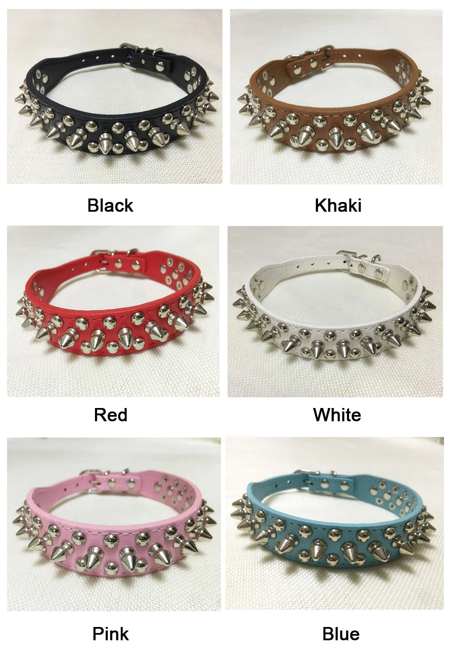 Adjustable Leather Pet Dog collar Neck Strap Supplies PU Leather Punk Rivet Spiked Dog Collar Pet Collars For Small Dog Cat