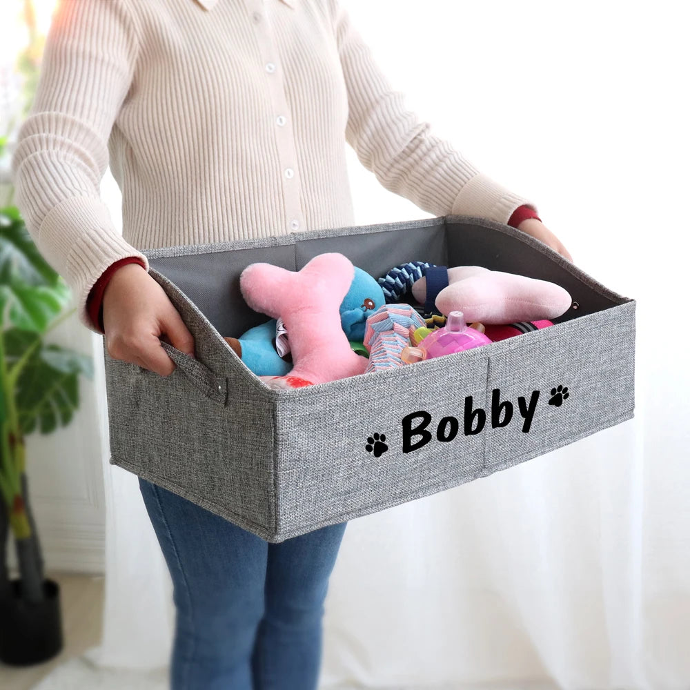 Custom Dog Toy Storage Box Foldable Cat Dogs Storage Basket Free Print Name Paw Pet Organizer Baskets For Dogs Cats Pet Supplies