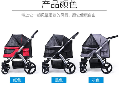 Foldable Large Four-Wheeled Pet Stroller Medium Size for Dogs Samo Golden Retriever Outing Dog Cart Comfortable Go out Stroller