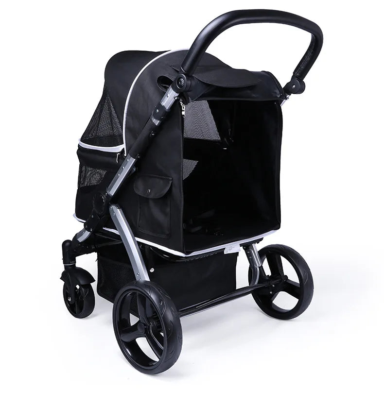 Foldable Large Four-Wheeled Pet Stroller Medium Size for Dogs Samo Golden Retriever Outing Dog Cart Comfortable Go out Stroller