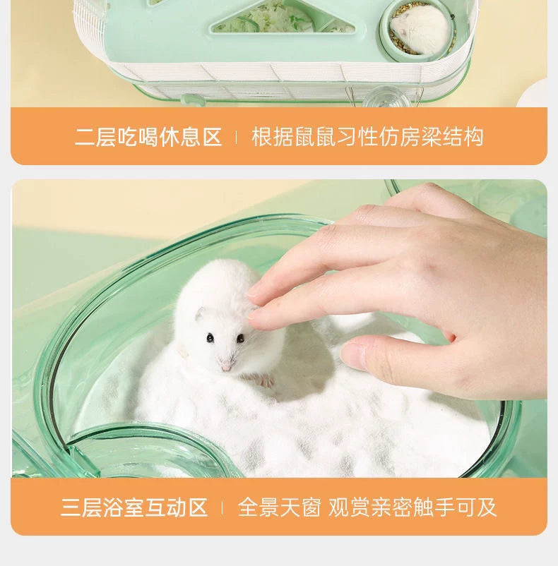 Hamster Cage Luxury Transparent Acrylic Panoramic 3layer Golden Thread Bear Breathable Waterproof Special Cage Accessories
