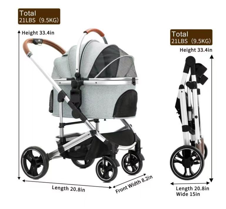 Pet Stroller, Detachable Carrying Basket, Suitable for Cats and Dogs, Spacious and Comfortable Travel, Carrying Soft Cushions