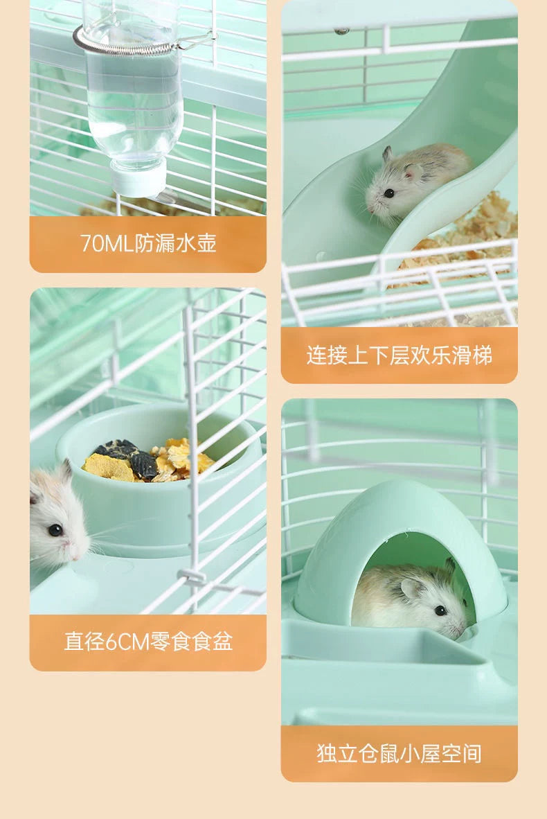 Hamster Cage Luxury Transparent Acrylic Panoramic 3layer Golden Thread Bear Breathable Waterproof Special Cage Accessories